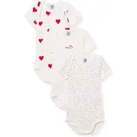 Petit Bateau Set van 3 katoenen body's met korte mouwen en hartjes Meisjes Rompertje - Wit/Rood + Wit/Rood + Wit
