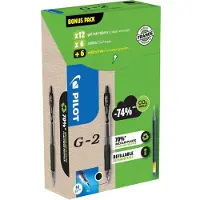 Pilot Gelpen G2-7, zwart, lijndikte 0,4 mm, documentbestendig, navulbaar, 70 % gerecycled kunststof, 12 stuks + 12 vullingen zwart