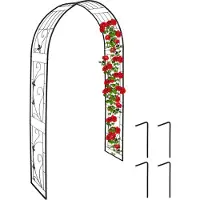 Relaxdays tuinboog metaal - met haringen - 216 x 125 x 36 cm - voor klimplanten - zwart