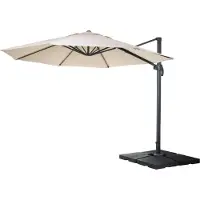 Mendler Zweefparasol -A96, parasol, rond Ø 4m polyester aluminium/staal 27kg ~ crème met voet