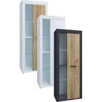 VCM Usilo vitrinekast 1 deur antraciet, eik decor.