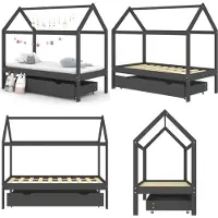 vidaXL Kinderbedframe met lade grenenhout donkergrijs 80x160 cm - Kinderbedframe - Kinderbedframes - Bed - Bedden