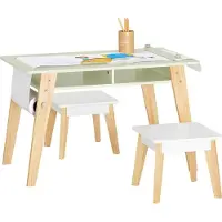 SoBuy - Kindertafel en 2 Krukken Set - Groen - 80x48x50 cm