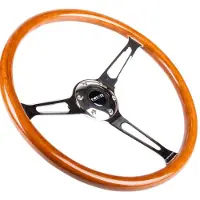 Nrg Reinforced Steering Wheel (360mm) Classic Wood Grain w/Chrome Cutout 3-Spoke Center