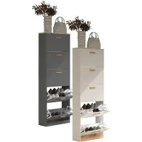 VCM Houten plank Kipper schoenenrek Schoenenkast Schoenenkipper 5 kleppen Halom XL