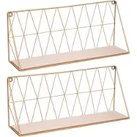 Atmosphera Wandplank/boekenplank Anna - 2x - goud - metaal/hout - draadframe - 48 x 12 x 20 cm