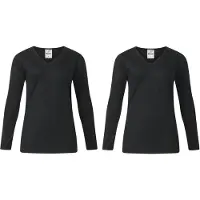 Lunatex - 2 dames thermo T-shirts - lange mouw - 50% polyester en 50% modal - zwart - maat XXL