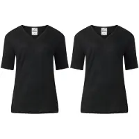 Lunatex - 2 dames thermo T-shirts - korte mouw - zwart - maat XL