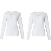 Lunatex - 2 dames thermo T-shirts - lange mouw - 50% polyester en 50% modal - wit - maat XXL