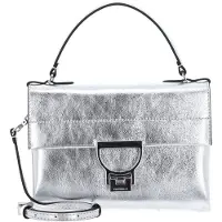 Coccinelle Leren Handtas Schoudertas Arlettis Smooth Metal Handbag Silver Zilverkleurig