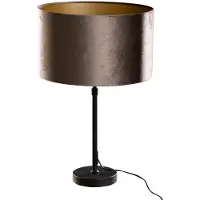QAZQA Tafellamp zwart met velvet kap bruin 35cm - Parte