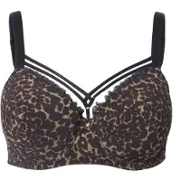 Ulla Popken - Dames - beugelbeha zachte cups dierenprint - Zwart - Maat 110D