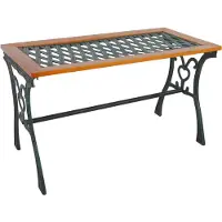 Mojawo Gusseisen tuintafel, buitentafel, hout met glazen blad, natuurlijke uitstraling, 98x46xH56 cm