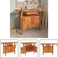 vidaXL - Werkbank - met - lade - en - bankschroeven - 124x52x83 - cm - massief - acaciahout