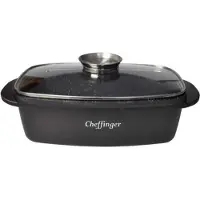 Cheffinger Braadslee - 32 cm - Marmercoating - Glazen Deksel met Aromaknop - Geschikt voor Inductie, Gas en Elektrisch