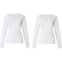 Lunatex - 2 dames thermo T-shirts - lange mouw - 50% polyester en 50% modal - wit - maat XL