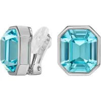 Traveller Clip Oorbellen - Oorclips Dames - Zilverkleurig - Kristal - Preciosa Crystals - Licht Blauw - 12 x 11 mm - Geplatineerd - Rechthoek - 14 x 12 mm - 157789