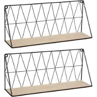 Atmosphera Wandplank/boekenplank Anna - 2x - zwart - metaal/hout - draadframe - 48 x 12 x 20 cm