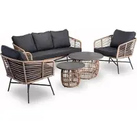 BUITEN living Flow stoel-bank wicker loungeset 5 personen | wicker + betonlook & wicker | bamboe antraciet | 5-delig