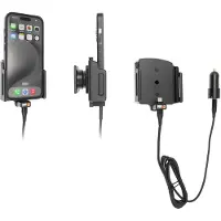 Brodit houder geschikt voor Apple iPhone 15/16/17 (Pro , Actieve verstelbare houder met 12V USB SIG-Plug 70-83mm, dikte 8-12 mm