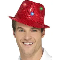 Smiffys Tribly hoed rood paillet | LED verlichting | Light up (rood paillet)