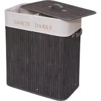 MCW Wasmand -C21, Wasbox Wasbox, bamboe 2 compartimenten 63x55x34cm 100l ~ donkergrijs
