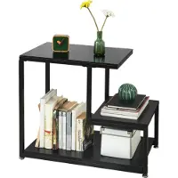 SoBuy FBT65-Sch Bijzettafel Zwart Glazen Blad