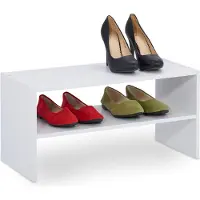 Relaxdays schoenenrek - 4 paar schoenen - schoenen opbergrek - laag - schoenenmeubel - wit