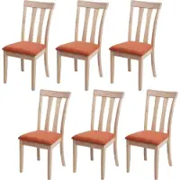 MCW Set van 6 eetkamerstoelen -G46, keukenstoel Stoel, stof/textiel Massief hout ~ naturelkleurig frame, oranje