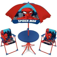 Marvel Lobbes Spiderman kinder tuinset met tafel, stoelen en parasol.