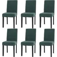 MCW Set van 6 eetkamerstoelen Littau, keukenstoel hoge rugleuning, stof/textiel koord hout ~ groen, donkere poten