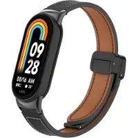 Strap-it leren bandje met magnetische D-buckle sluiting - Geschikt voor Xiaomi Mi Smart Band 8 / Band 9 (zwart)