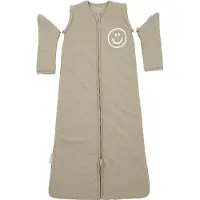 Meyco Baby Slub Met Smile Applicatie Baby Slaapzak Met Afritsbare Mouwen - Taupe/Offwhite - 70cm - 2.5 TOG