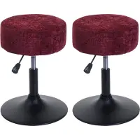 MCW Set van 2 krukken -C22, zitkruk, in hoogte verstelbaar, draaibaar Ø 37 cm Stof chenille (465 g/m²) MVG ~ bordeaux