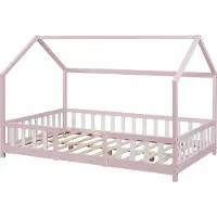 En.casa Kinderbed "Sisimiut" met huiselijke uitstraling, voorzien van valbeveiliging, gemaakt van grenenhout, afmetingen 140 x 200 cm, kleur roze/wit