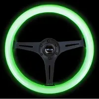 Nrg Classic Wood Grain Steering Wheel (350mm) Glow-N-The-Dark Green Grip w/Black 3-Spoke Center