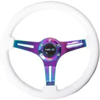 Nrg Classic Wood Grain Steering Wheel (350mm) White Paint Grip w/Neochrome 3-Spoke Center