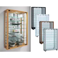 Hioshop VitrosaMini vitrinekast wandmontage met spiegel 2 glazen deuren nootboom decor.
