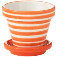 J-Line keramische bloempot met schotel oranje-wit gestreept