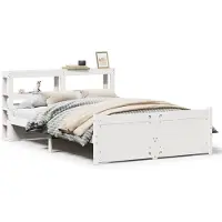 vidaXL Bedframe met hoofdbord massief grenenhout wit 150x200 cm