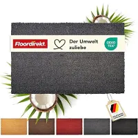 Floordirekt Deurmat Kokos - Voor Binnen en Buiten - Deurmat van Kokos - Vuilvangmat voor Voordeur - Antislip - Voetschraper - Schoonloopmat Naturel - Grijs - 17 mm - 40 x 60 cm
