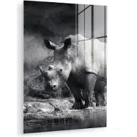 MuchoWow Glasschilderij - Wilde dieren - Neushoorn - Natuur - Gras - Foto op glas - Muurdecoratie - Acrylglas - Wanddecoratie - 60x80 cm - Schilderijen woonkamer - Woondecoratie