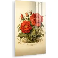 MuchoWow Glasschilderij 120x180 cm - Schilderij acrylglas - Vintage - Bloemen - Rozen - Rood - Beige - Foto op glas - Muurdecoratie woonkamer - Wanddecoratie slaapkamer - Schilderijen