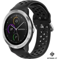 Strap-it Siliconen sport bandje met gaatjes - Geschikt voor Garmin Venu / Vivoactive 3 / Vivoactive 5 / Vivomove HR / Venu SQ / Forerunner 245 / 570 - 42mm / 645 bandje - Sport bandje - Zwart