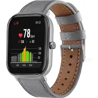 Strap-it Smartwatch bandje leer - geschikt voor Xiaomi Amazfit GTS 1-2-3-4 - Mini / Bip / Bip S / Bip Lite / Bip U Pro / Amazfit GTR 42mm - grijs