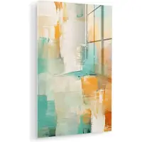 MuchoWow Glasschilderij 60x90 cm - Schilderij acrylglas - Kunst - Abstract - Blauw - Wit - Foto op glas - Muurdecoratie woonkamer - Wanddecoratie slaapkamer - Schilderijen