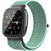 Strap-it Smartwatch bandje nylon met klittenband - Geschikt voor Fitbit Versa 4 / Fitbit Sense 2 - mint groen
