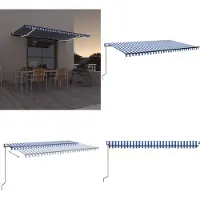 vidaXL Luifel automatisch met LED en windsensor 500x300 cm blauw wit - Uitschuifbare Luifel - Uitschuifbare Luifels - Uittrekbare Luifel - Uittrekbare Luifels