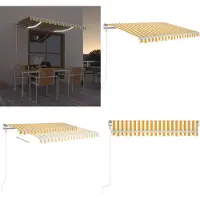 vidaXL Luifel automatisch met LED en windsensor 350x250 cm geel en wit - Uitschuifbare Luifel - Uitschuifbare Luifels - Uittrekbare Luifel - Uittrekbare Luifels