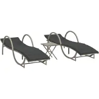The Living Store Lounge Stoel - Ligbed - Ligbedden 2 st met tafel poly rattan lichtgrijs - Tuinset - Buitendrankset - Relaxstoel